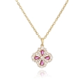 Luxury gold clover necklace with red pear-cut stones and sparkling zircon petals - Gold Rose Red Zircon Clover