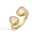 Adjustable gold plated ring with heart and waterdrop shaped cubic zirconia stones - Heart Waterdrop Style / Gold