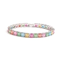 Elegant silver bracelet with a rainbow of colorful round-cut cubic zirconia stones - Silver Multi-Color Round Style