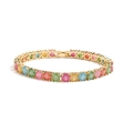 Luxury rainbow tennis bracelet with colorful round crystals on gold plated base - Gold Multi-Color Round Style
