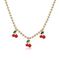 Collana di perline dorate con ciondoli a forma di ciliegia in smalto rosso - Collana di perle