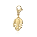 Detailed view of an 18K gold monstera leaf pendant with a lobster clasp for DIY jewelry - Gold Smooth Monstera Leaf Lobster Clasp Pendant