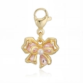 Pink heart crystal bow pendant with white pearl and gold lobster clasp connector - Gold Pink Zircon Bow Lobster Clasp Pendant