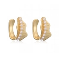 Close-up of gold-plated C-shaped ear cuffs with small white pearls and wavy texture - Gold C-Shape Scalloped Pearl