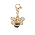 Detailed view of a gold bee pendant featuring clear cubic zirconia wings and lobster clasp - Gold White Zircon Bee Lobster Clasp Pendant