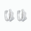 Detailed view of wave-shaped 18K gold plated copper ear cuffs with white inlaid pearls - Silver C-Shape Scalloped Pearl