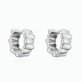 Macro detail of silver C-shaped textured ear cuffs with unique ribbed metal design - Silver C-Shape Textured