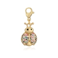 Detailed macro view of a ladybug pendant with colorful zircons and golden lobster clasp - Gold Colorful Ladybug Lobster Clasp Pendant