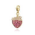 Exquisite strawberry pendant charm in gold metal with magenta stones and white diamonds - Gold White Leaf Rose Red Strawberry Lobster Clasp Pendant