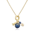 Detail of astronaut and planet pendants on a delicate gold-toned necklace chain - Gold White Zircon Astronaut Planet Necklace