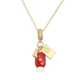 Detail of travel pendants including red enamel suitcase, golden rocket and globe tag charms - Gold White Zircon Travel Suitcase Necklace