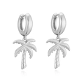 Polished silver palm tree pendant earrings featuring intricate trunk textures and tropical style - White Gold Coconut Tree Earrings