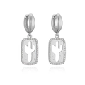 Close-up of silver cactus earrings with rectangular hollow pendants and sparkling diamonds - White Gold Zirconia Hollow Cactus Earrings