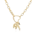 Golden chunky chain necklace featuring Good Luck horseshoe and Lucky letter pendants - Gold White Zirconia Heart LUCKY Style