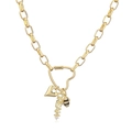 Gold chain necklace featuring dream pendant heart carabiner and bee charm details - Gold White Zirconia Heart Bee DREAM Style