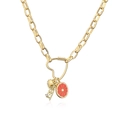 Detail of golden chunky chain necklace with heart carabiner and sweet lemon pendants - Gold Heart Lemon Slice SWEET Style
