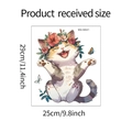 Adhesivo de pared gatito de 25x29cm mostrando dimensiones y diseño de gato con flores - Gato de Dibujos Animados con Guirnalda de Flores (MG-M021) / Especificación Estándar