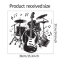 Dettaglio adesivo murale musica con dimensioni, chitarra elettrica e batteria nero - 37*39CM (MG-F041) / Nero