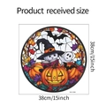 Halloween Fensteraufkleber im Buntglas-Stil mit Hexe und Kürbis, Größe 38cm x 38cm - Hexenhut Charakter Geist Kürbis (MG-F089 UV)