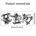 Detail van de astronaut skater muurstickers met de productafmetingen van 90x39cm - 39x90cm