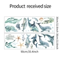 Detailed product size overview of 90x30cm watercolor whale and ocean coral wall decals - 30x90cm 2pcs/HY-C014