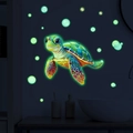 Lichtgevende schildpad muurstickers met glow-in-the-dark bubbels voor de kinderkamer - 40x45cm / Groen