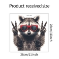 Detail of cute raccoon wall sticker showing product size 11x11 inch with dimensions - 28x28cm