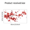 Detail showing red plum blossom wall sticker layout with size 60cm x 35cm dimensions - Red Plum Branch (HY-G008) / 35x60cm