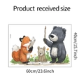 Detail view of cartoon bear and fox wall sticker with size dimensions 40cm by 60cm - Cartoon Animal Study Style (HY-E064)
