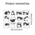 Layout dettagliato di 12 adesivi murali con gatti e scatole, dimensioni foglio 60x40cm - Gatto Cartone Animato (HY-E068)