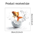 3D-Wandaufkleber mit goldenem Koi, der aus einer Eierschale mit Wasserspritzern springt - 35*39cm/HY-F123