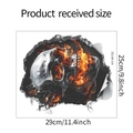 Details zur Größe 29x25cm des 3D Halloween Totenkopf Wandstickers mit Feuer und Risseffekt - Flammendes Skelett Stil (HY-M152)