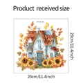 Gedetailleerde afmetingen van romantische zonnebloem huis muursticker 29x29cm - Warm Klein Huis en Herfstbladeren (HY-M134)