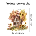 Detail van de zonnebloem huis muursticker met 29cm afmetingen en modelnummer HY-M135 - Houten Textuur Huis en Zonnebloemen (HY-M135)