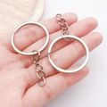 Silver metal keychain flat split rings with short chain links for DIY accessory making - White K Iron Round 30 Flat Keychain with Chain (30mm-13062)