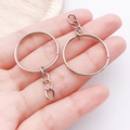 Pair of polished silver alloy spring ring keychains with 4-link chains for DIY crafts - White K Iron Round Keychain with Extender Chain (25mm-13068)