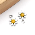 White and yellow enamel daisy flower pendant charms in polished silver finish - White (Steel)