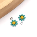 Blue and yellow daisy enamel charms in stainless steel for DIY jewelry making - Blue (Steel Color)