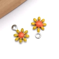 Enamel daisy charms with yellow petals and orange center for DIY necklace jewelry making - Yellow (Steel)
