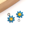 Blue and yellow enamel daisy flower charms with metal loop for DIY necklace making - Peacock Blue (Steel Color)