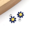Daisy flower pendants in dark blue enamel for DIY jewelry making with silver metal base - Royal Blue (Steel Color)