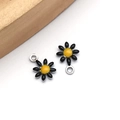 Set of 2 stainless steel daisy charms in black and yellow enamel for DIY jewelry making - Black (Steel)