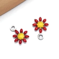 DIY daisy flower pendant in bright red enamel finish with polished silver metal base - Red (Steel)