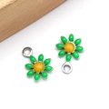 Green and yellow enamel daisy flower charm pendants with silver metal loop for DIY jewelry - Fruit Green (Steel Color)