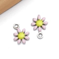 Pink and yellow daisy charms in stainless steel with double-sided enamel for jewelry DIY - Pink (Steel)