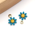 Blue enamel daisy charms with gold plating for DIY bracelets and jewelry making - Blue (Gold)