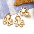Gold octopus pendant charms for DIY jewelry making with polished metal ocean theme - Large Octopus (T3025) / 13x18x3mm