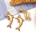 Polished golden dolphin pendants for DIY jewelry making with top ring and metallic finish - Large Dolphin (T3027) / 9x14x2mm