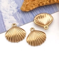 Three gold stainless steel scallop shell pendants for DIY jewelry and necklaces - Large Shell (T3032)
