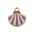 Purple and white shell pendant with gold metal edges for DIY jewelry making - Purple Enamel Shell (10993)